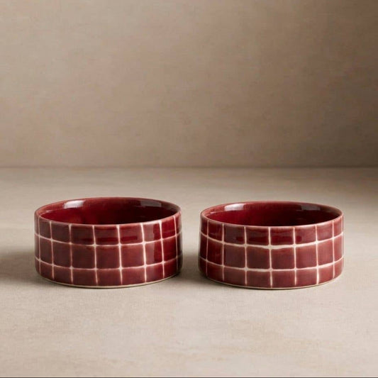 Pool Stoneware Pet Bowl 14cm Burgundy 2 Pieces Set by Egg Back Home