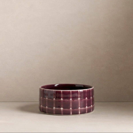 Egg Back Home ruudullinen koiran ruokakuppi burgundy