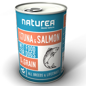 Naturea kana, tonnikala ja lohi koiran märkäruoka