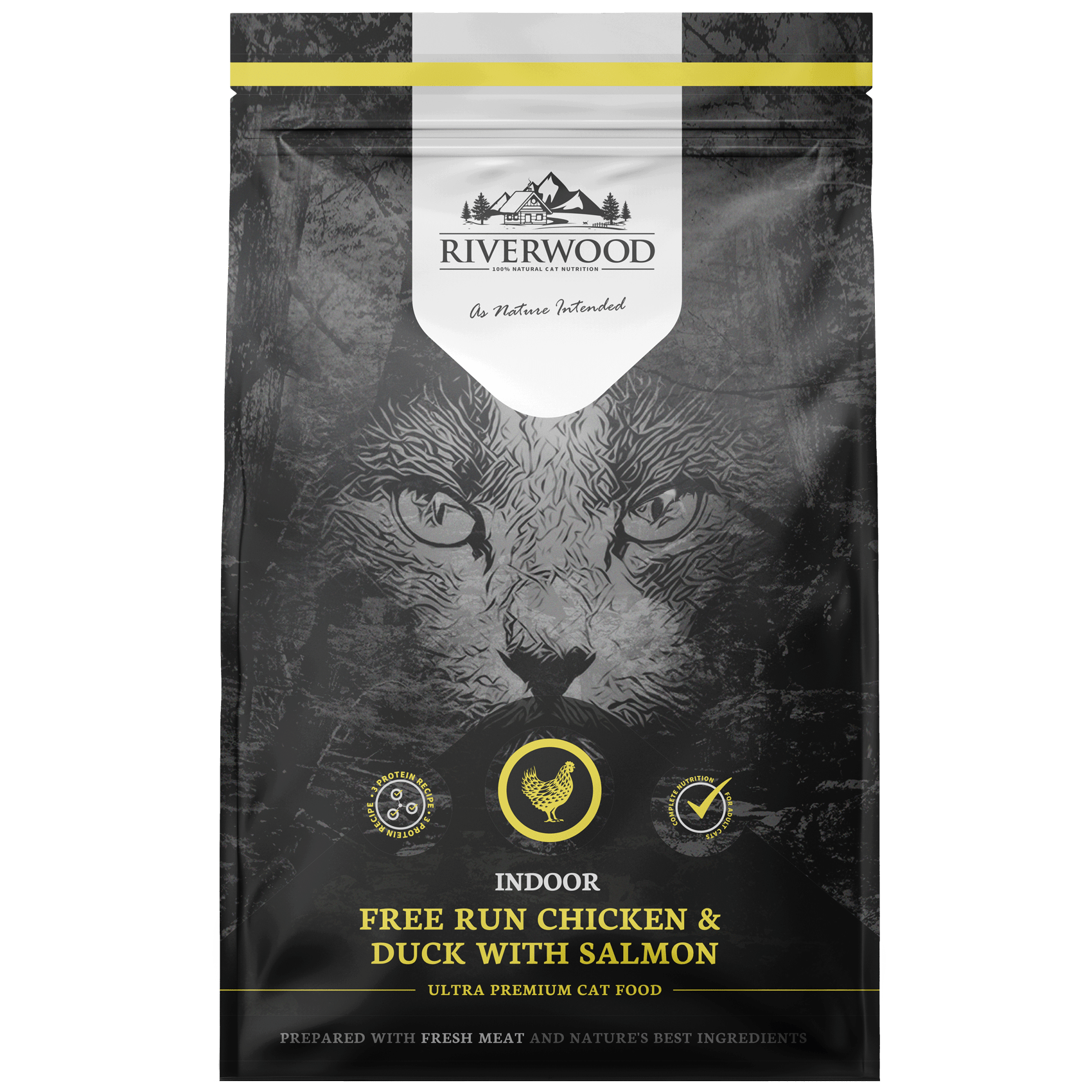 Riverwood Viljaton täysravinto sisäkissalle, kana, ankka & lohi