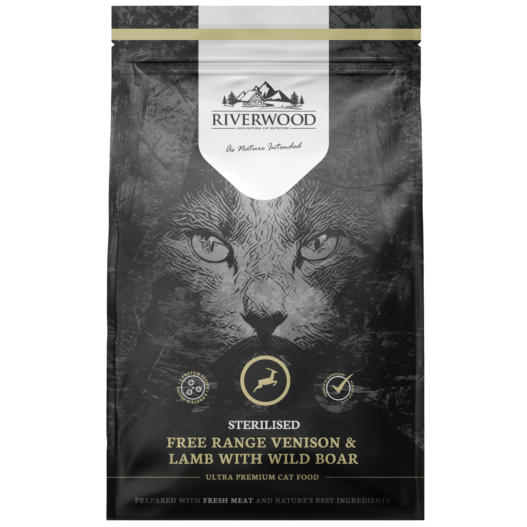 Riverwood Viljaton täysravinto steriloidulle kissalle, peura, lammas & villisika